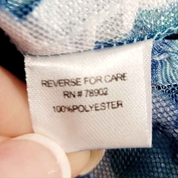 Erin London SZ XL Sheer Blouse Green Blue Stripe Textured Mesh Button Front Top - Picture 11 of 12